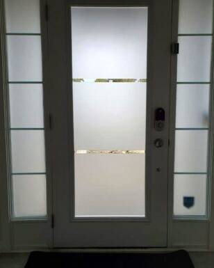 Sandblast decorative glass door insert, installed (photo 15)