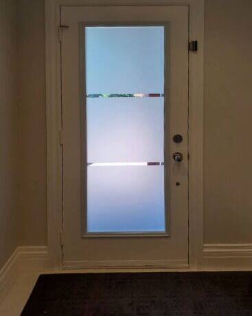 Sandblast decorative glass door insert, installed (photo 17)