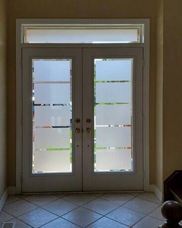 Sandblast decorative glass door insert, installed (photo 18)