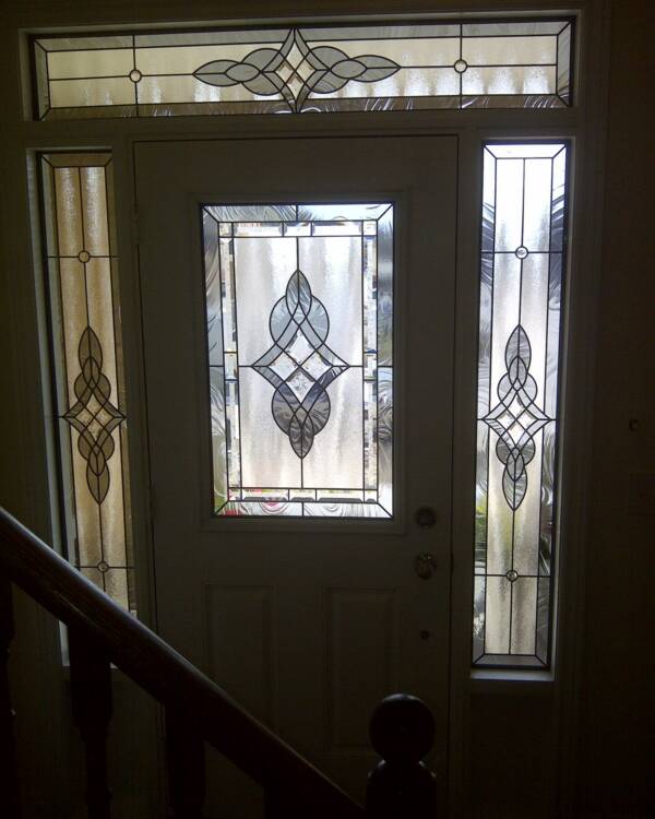 Serenity stained glass door insert, installed (photo 4)