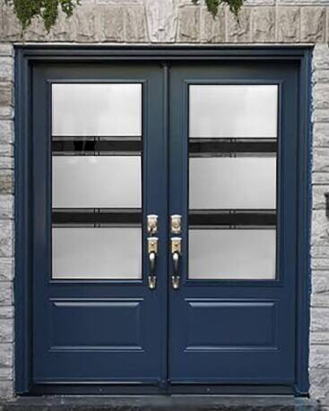 Simplex stained glass door insert, installed (photo 2)