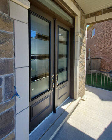 Simplex stained glass door insert, installed (photo 3)