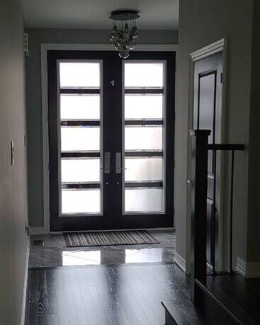 Simplex stained glass door insert, installed (photo 7)