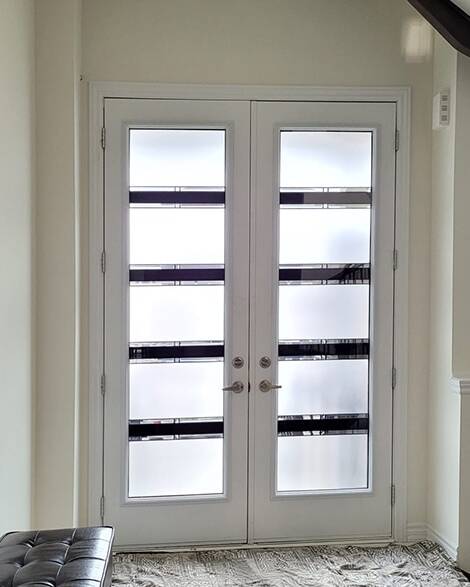 Simplex stained glass door insert, installed (photo 12)