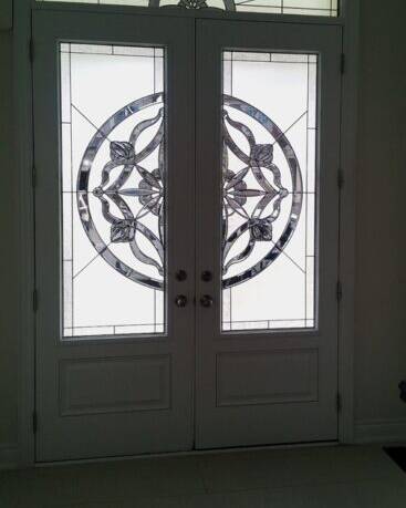 Solstice stained glass door insert, installed (photo 3)