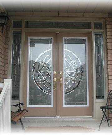 Solstice stained glass door insert, installed (photo 4)