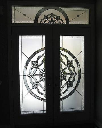 Solstice stained glass door insert, installed (photo 7)