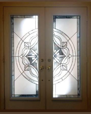 Solstice stained glass door insert, installed (photo 9)