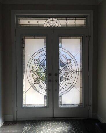 Solstice stained glass door insert, installed (photo 10)