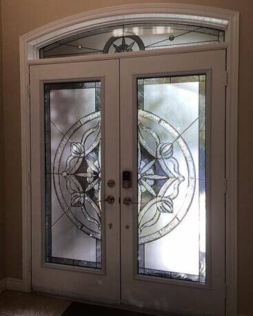 Solstice stained glass door insert, installed (photo 12)