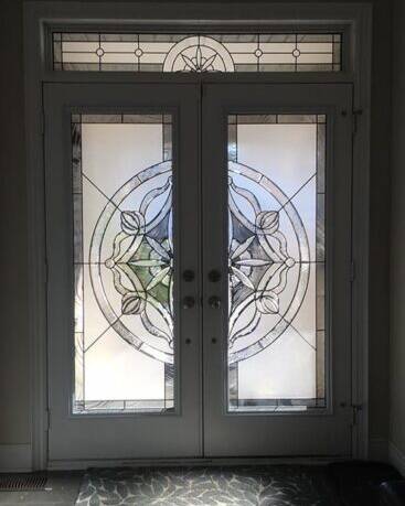 Solstice stained glass door insert, installed (photo 13)