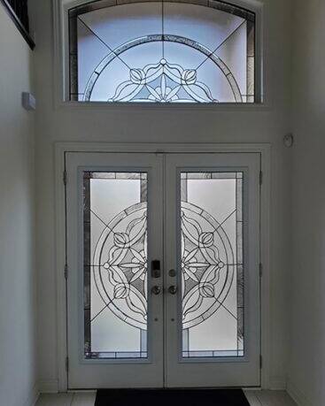 Solstice stained glass door insert, installed (photo 15)