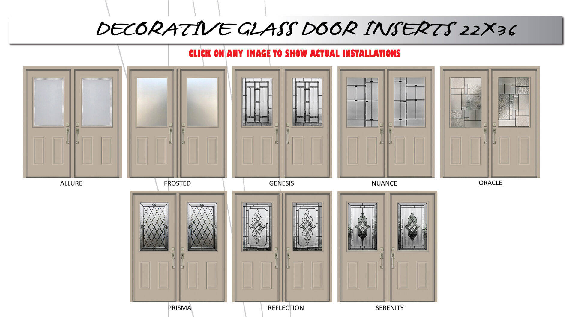 Stained glass inserts, 22 × 36: 8 designs, each drawn on the same door