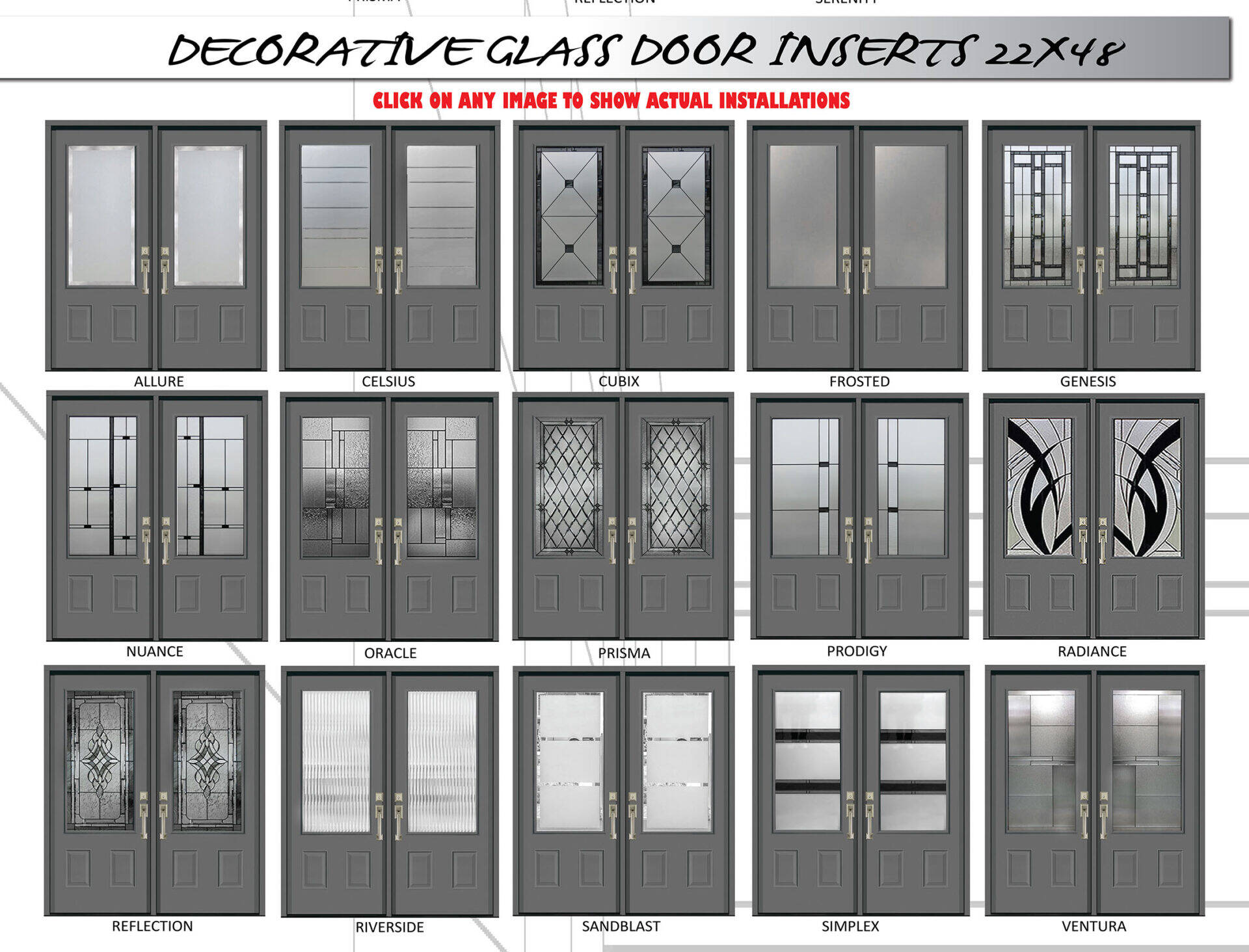 Stained glass inserts, 22 × 48: 15 designs, each drawn on the same door